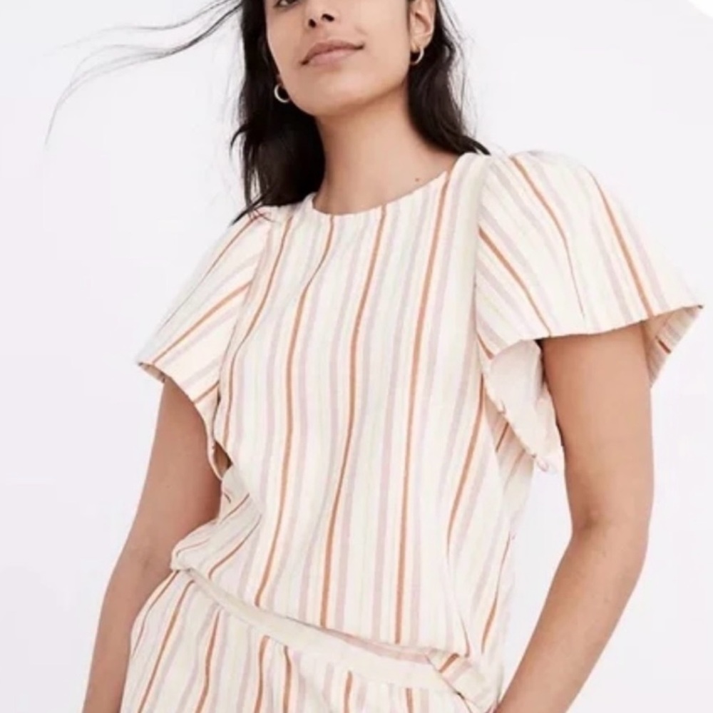 Madewell, Textured Flutter Sleeve Top, Size Small - image 1